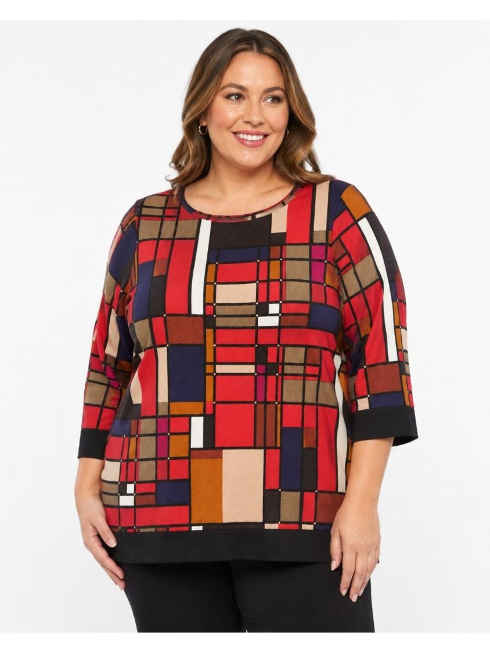 Simonton Says Abstract Print Tunic Top Geometric Boho Indie Artsy 3/4 Sleeve 1X